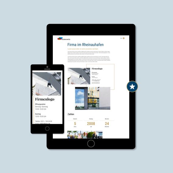Werbeformat Firmenportrait. Landingpage im Rheinauhafen Online-Portal